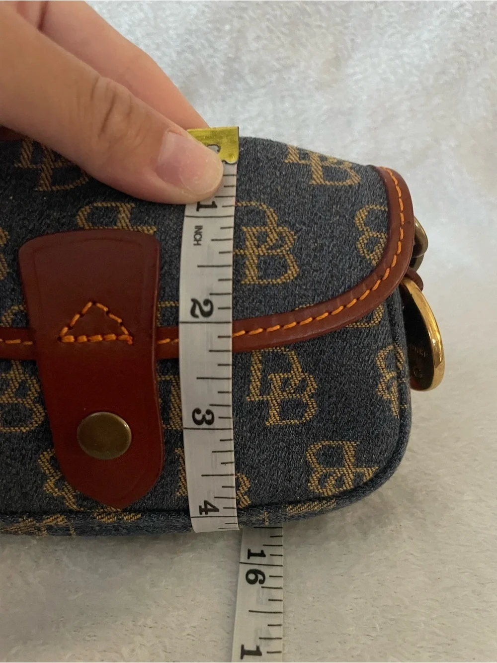 Vintage New Dooney & Bourke Denim Flap Mini Wristlet w/ Leather Trim & Strap